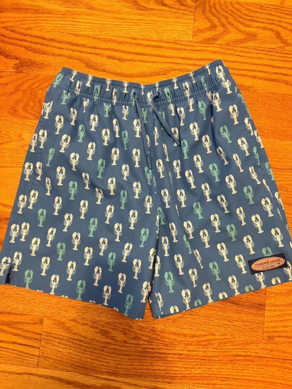 Vineyard Vines Boys M 10/12 Chappy Swim Trunks Blue / White Lobsters EUC